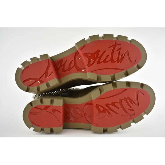 Christian Louboutin Horse Flat Silex Grey Leather Combat Lace Up Chain Boot 37 - Picture 12 of 12